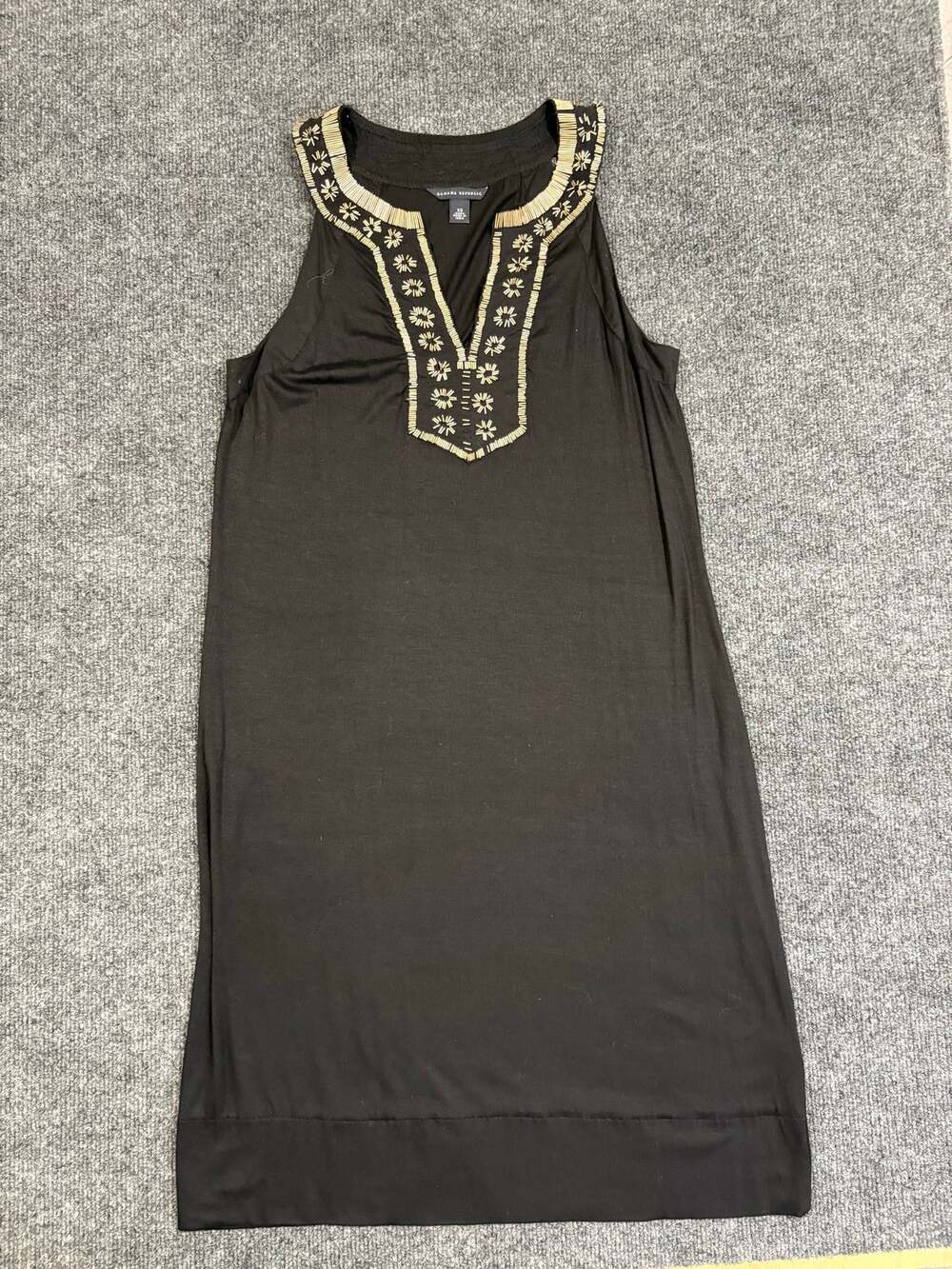 Black Sleeveless Banana Republic V-Neckline Gold Beaded Dress
